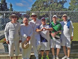 Berkeley participants at 2016 PIMD Men’s Singles Championships. From left: Jim Corr, Des Simpson, Cris Benton, John Hooper, Rob Hoey, Frankie Napoli.